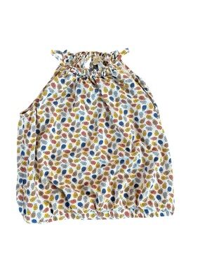 LOFT White Tank Top with Blue, Yellow, and Rust Pineapple Print